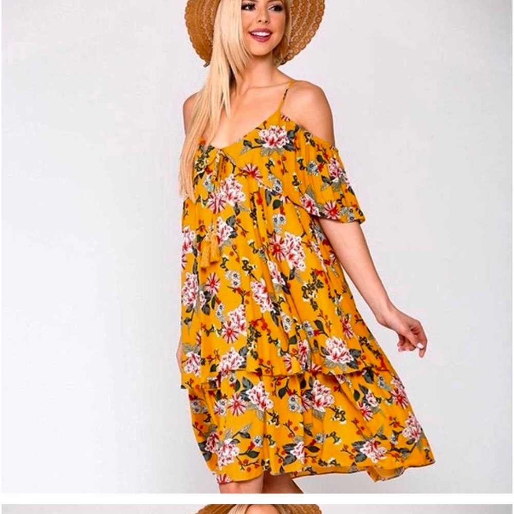 NWT GiGi JAPNA L XL RAYON LIGHTWEIGHT DRESS STRAPS with COLD SHOULDERS MUSTARD - Picture 1 of 13